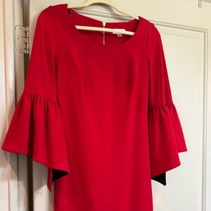 Calvin Klein Red Bell-Sleeve Shift Dress